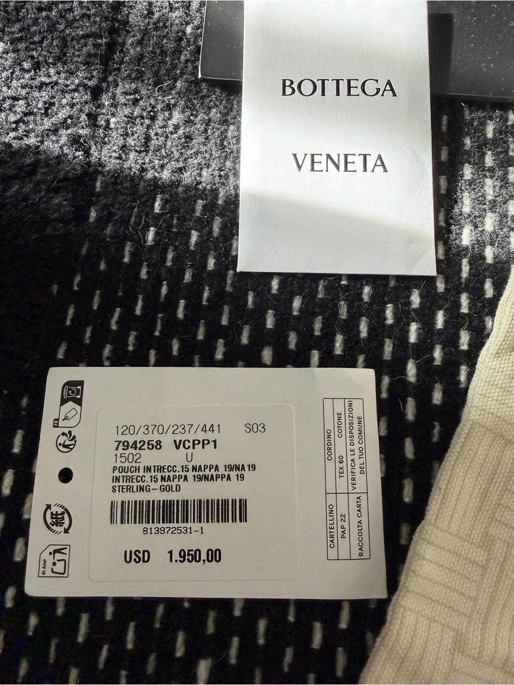 Bottega Veneta Intrecciato Concert Bag in sterling with gold hardware